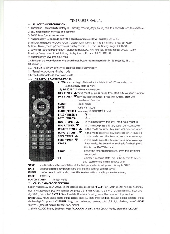 reloj cronometro fecha ascendente descendente+mando plastico led 18.5x48x5.7 (40eu.) 1u